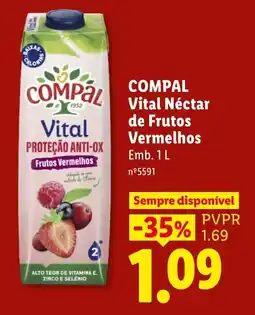 Lidl Compal vital néctar de frutos vermelhos promoção