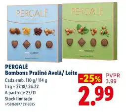 Lidl Pergale bombons praliné avelã/ leite promoção