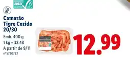 Lidl Camarão Tigre Cozido 20/30 promoção