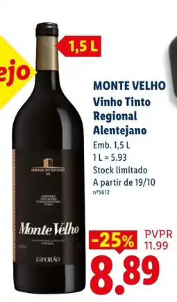 Lidl Monte Velho Vinho Tinto Regional Alentejano promoção