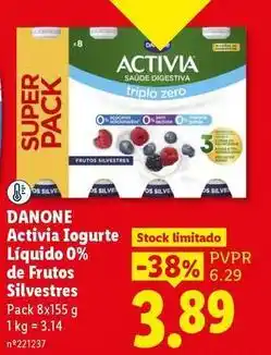 Lidl Danone - activia iogurte liquido 0% de frutos silvestres promoção
