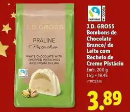Lidl com - bombons de chocolate branco/ de leite com recheio de creme pistacio promoção