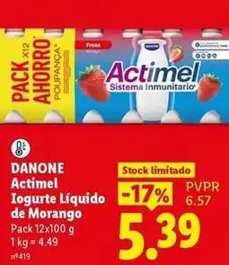 Lidl Danone - actimel iogurte liquido de morango promoção