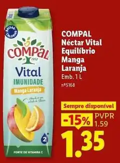 Lidl Compal - néctar vital equilibrio manga laranja promoção