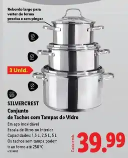 Lidl Silvercrest - conjunto de tachos com tampas de vidro promoção