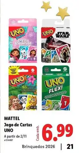 Lidl Mattel - jogo de cartas uno promoção