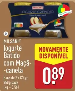 ALDI Milsani logurte batido com maçã-canela promoção