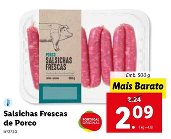 Lidl Salsichas Frescas de Porco 500g promoção