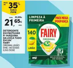 Continente Detergente em pastilhas p/ máquina da loiça tudo em um fairy original limão promoção