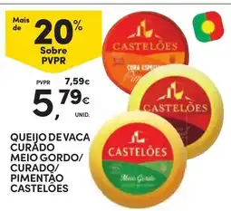Continente queijo de vaca curado meio gordo/curado/pimentão castelões promoção