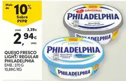 Continente queijo fresco light/regular philadelphia promoção