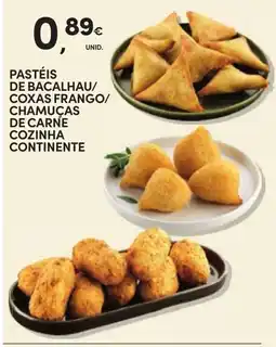 Continente Pastéis de bacalhau/coxas frango/chamuças de carne cozinha continente promoção