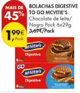 Pingo Doce Bolachas digestive to go mcvitie's chocolate de leite promoção