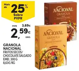 Continente granola nacional frutos secos/ chocolate salgado promoção