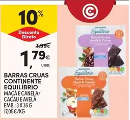Continente Barras cruas continente equilíbrio maçã e canela/ cacao e avelã promoção