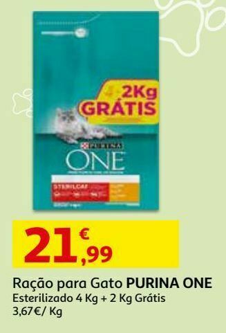 Auchan Ração gato one:est. 4+ 2kg grátis promoção