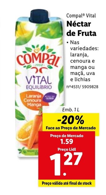 Lidl Compal Vital Nêctar de Fruta 1L promoção