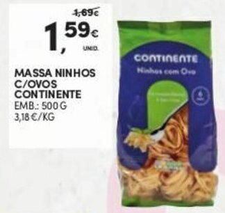 Continente Massa Ninhos c/Ovos Continente 500g promoção