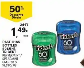 Continente Pastilhas Trident Bottle 60 Mins. 80g promoção
