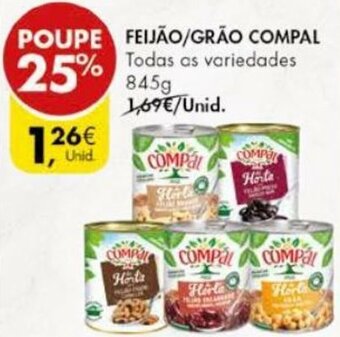 Pingo Doce Feijão/ Grão Compal 845g promoção
