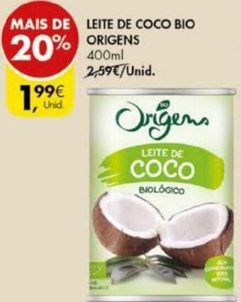 Pingo Doce Leite de Coco Bio Origens 400ml promoção
