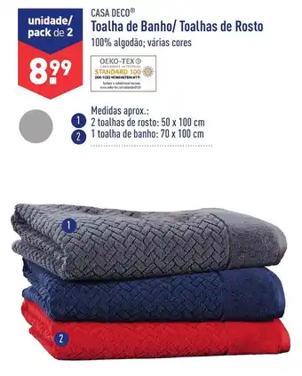 ALDI Casa Deco Toalha de Banho/Toalhas de Rosto 50/70 x 100cm promoção