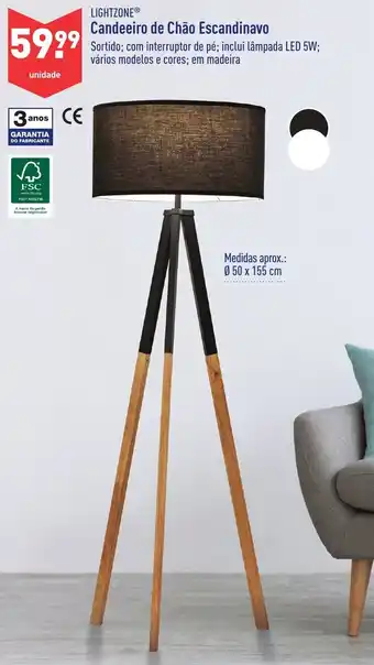 ALDI Lightzone Candeeiro de Chão Escandinavo 50 x 155cm promoção