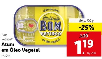 Lidl Bom Petisco Atum em Óleo Vegetal 120g promoção