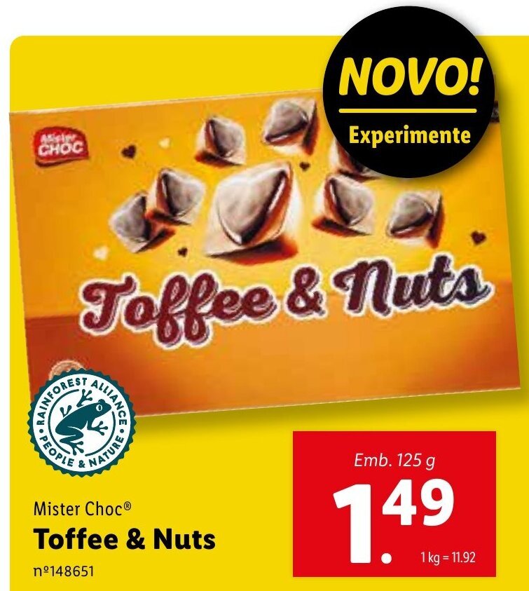 Promoção Mister Choc Toffee & Nuts 125g em Lidl