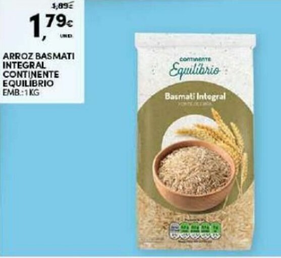 Promoção Arroz Basmati Integral Continente Equilíbrio 1kg em Continente