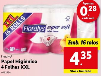 Lidl Floralys Papel Hegiénico 4 Folhas XXL 16 Rolos promoção