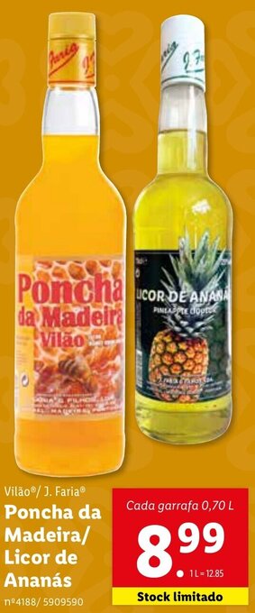 Lidl Vilão/ J.Faria Poncha da Madeira/Licor de Ananás 0,70L promoção