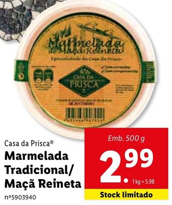 Lidl Casa da Prisca Marmelada Tradicional/ Maçã Reineta 500g promoção