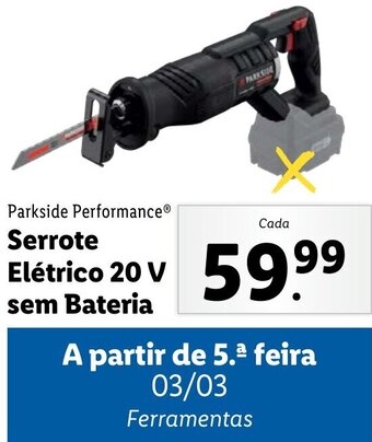 Lidl Parkside Performance Serrote Elétrico 20V sem Bateria promoção