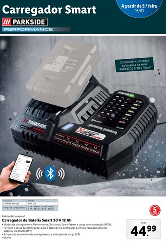 Lidl Parkside Performance Carregador de Bateria Smart 20V 12 Ah promoção