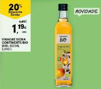 Continente Vinagre Sidra Continente Bio 500ml promoção