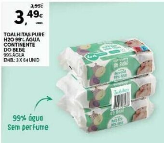 Continente Toalhitas Pure H20 99% Água Continente Do Bebe 3 x 64 Unid promoção
