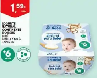 Continente Iogurte Natural Continente do Bebe 4 x 100g promoção