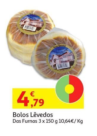 Auchan Bolos lêvedos:das furnas 3x150g promoção