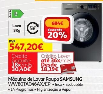 Auchan Maquina lavar roupa samsung:inox ww80ta046ax/ep promoção