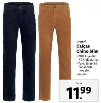 Lidl Livergy Calças Chino Slim 38 ao 48 promoção