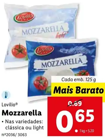 Lidl Lovilio Mozzarella 125g promoção
