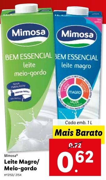 Lidl Mimosa Leite Magro/Meio-gordo 1L promoção