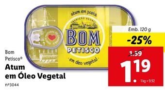 Lidl Bom Petisco Atum em Óleo Vegetal 120g promoção