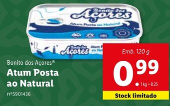 Lidl Bonito dos Açores Atum Posta ao Natural 120g promoção