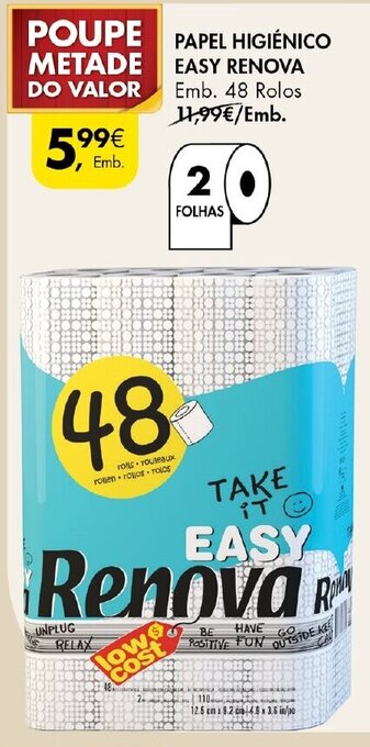 Pingo Doce Papel Higiénico Easy Renova 48 Rolos promoção
