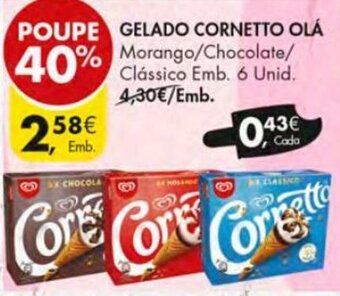 Pingo Doce Gelado Cornetto Olá 6 Unid promoção