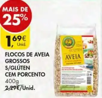 Pingo Doce Flocos de Aveia Grossos S/Glúten cem Porcento 400g promoção