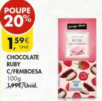 Pingo Doce Chocolate Ruby C/Framboesa 100g promoção