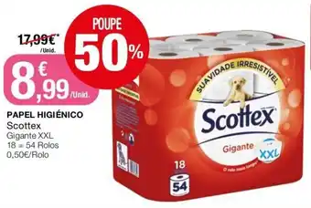 Intermarché Papel Higiénico Scottex Gigante XXL 18=54 Rolos promoção